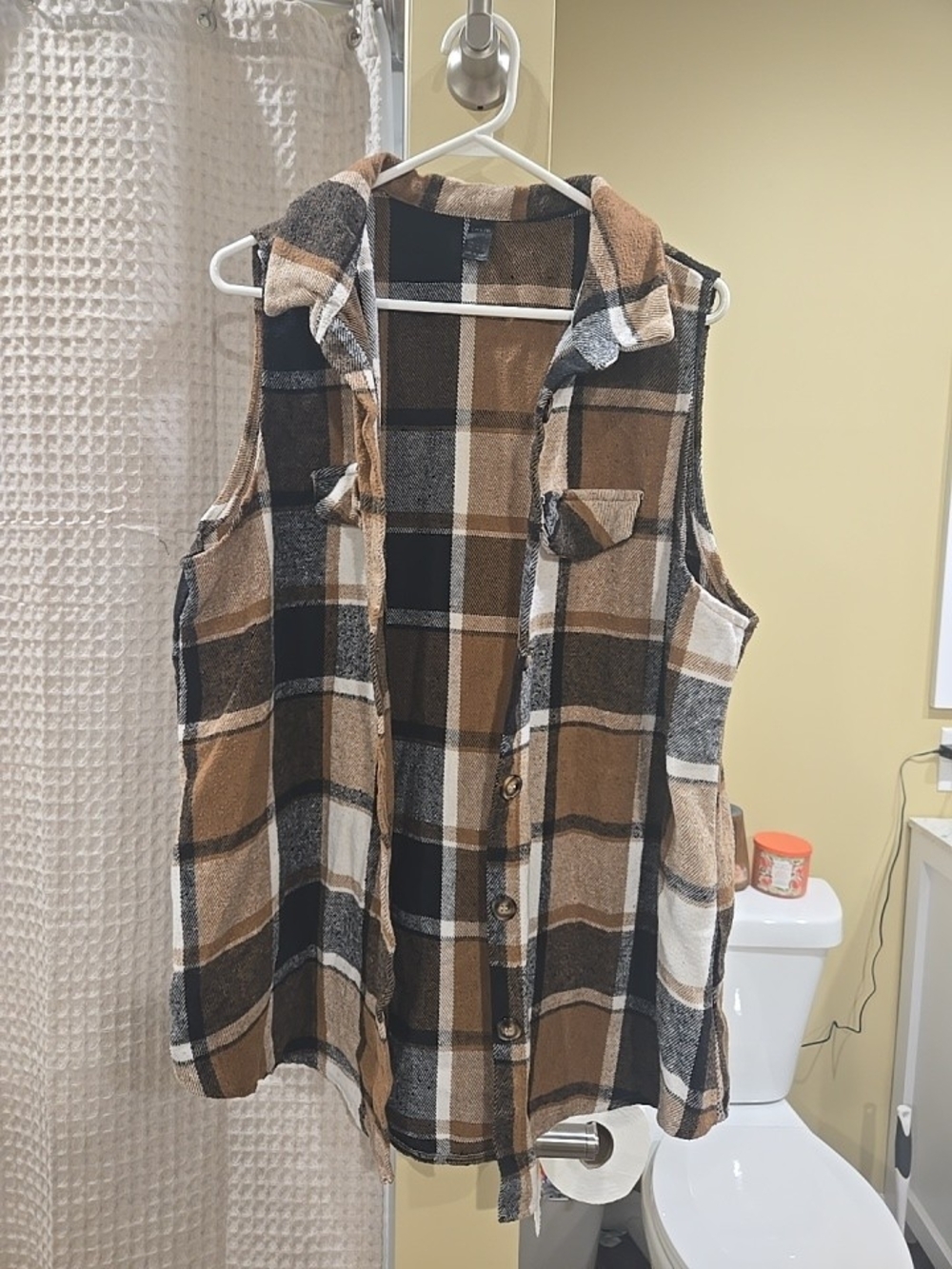 Shein Curve 2XL Brown Black Cream Plaid Sleeveless Shirt Vest Autumn Fall